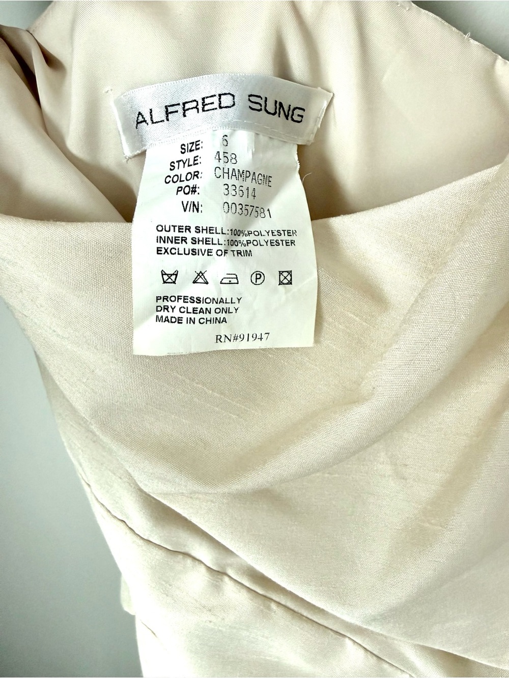 Alfred Sung Faux Raw Silk Elegant One-Shoulder Cream Cocktail Dress - Picture 5 of 5